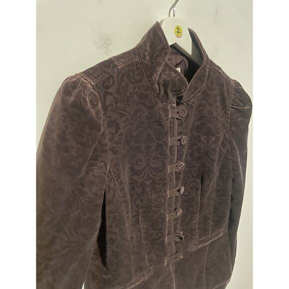 Ann Taylor Loft Petites 4 Burgundy Velvet Jacket Mandarin Collar Victorian - Picture 4 of 7
